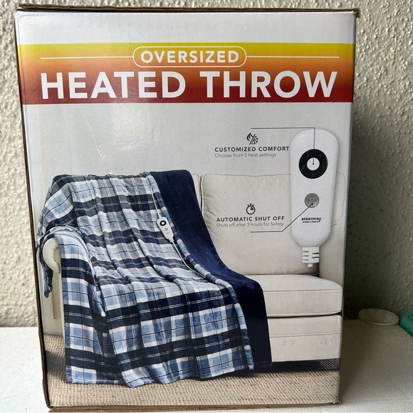 Berkshire Oversized 5 Setting Heated Throw Auto Shut Off 60"x70" Navy Plaid NIB - Picture 8 of 11